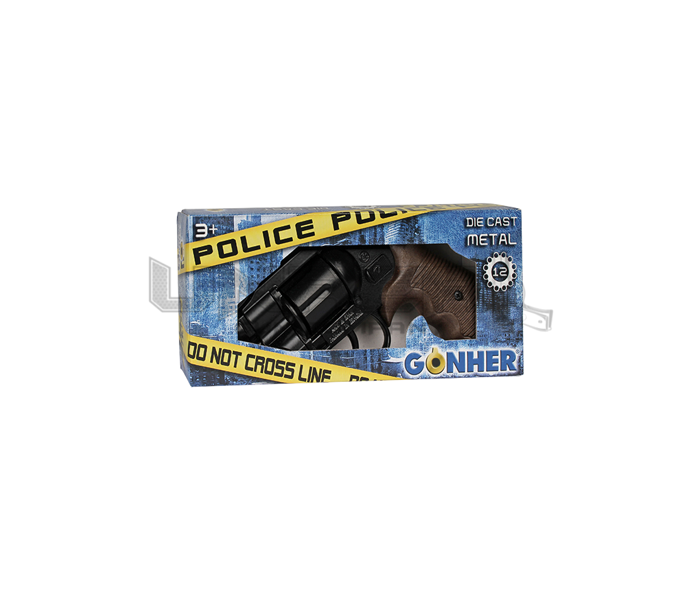 Police Python 2" Colt Revolver - 12-Shot - Diecast Metal - Brown/Black with Box