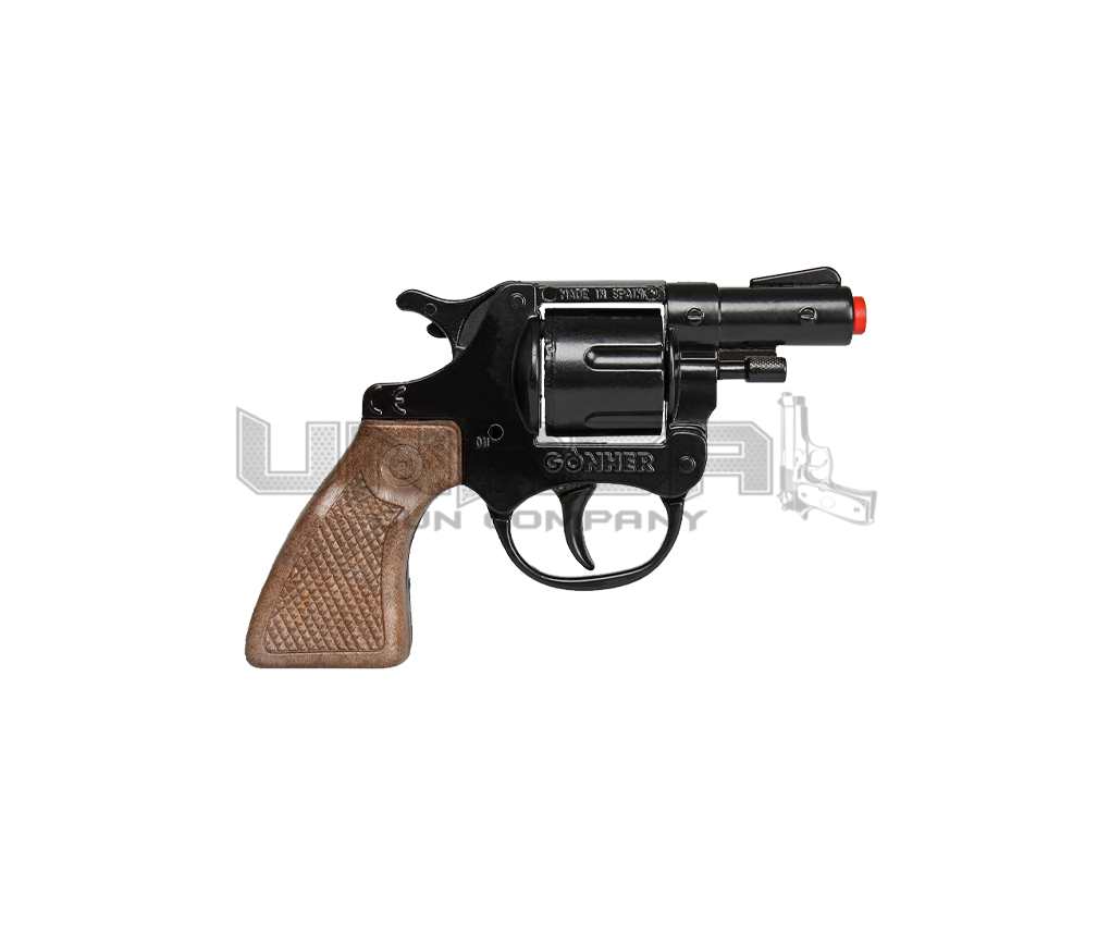 Police Revolver - 8-Shots - Diecast Metal - Brown/Black with Box