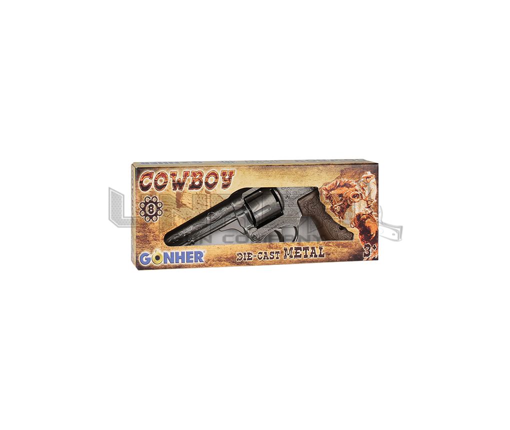 Cowboy Revolver - 8-Shots - Diecast Metal - Brown/Black with Box