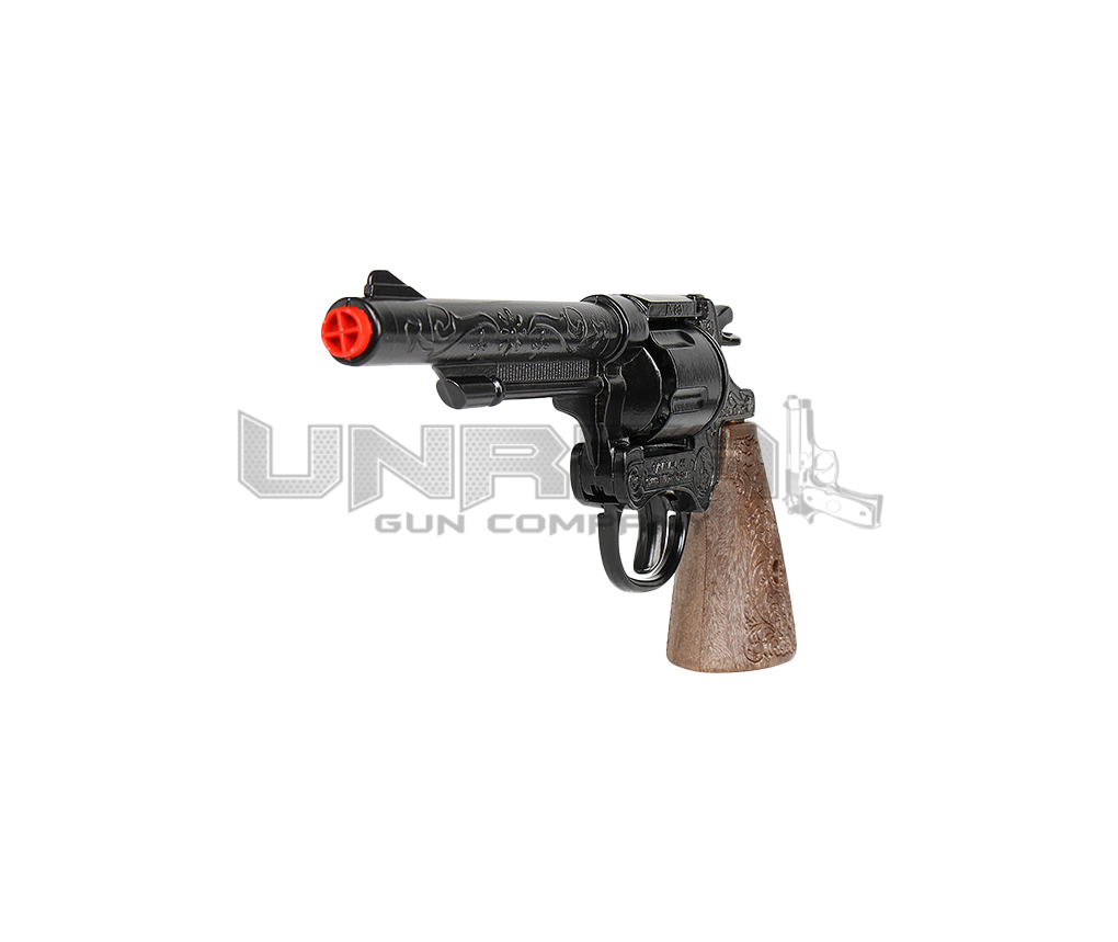 Cowboy Revolver - 8-Shots - Diecast Metal - Black/Brown with Box