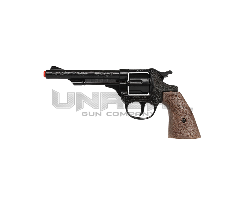 Cowboy Revolver - 8-Shots - Diecast Metal - Black/Brown with Box