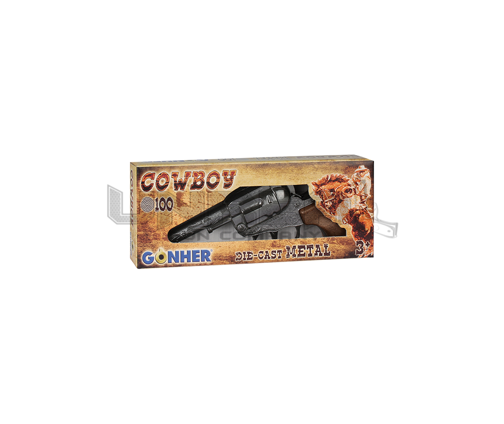 Cowboy Revolver - Diecast Metal - 100-Shots - Brown/Nickel with Box