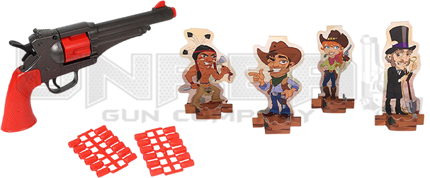 Gonher - Cowboy Shooting Set - Single plastic revolver + 24 bullets & 4 characters