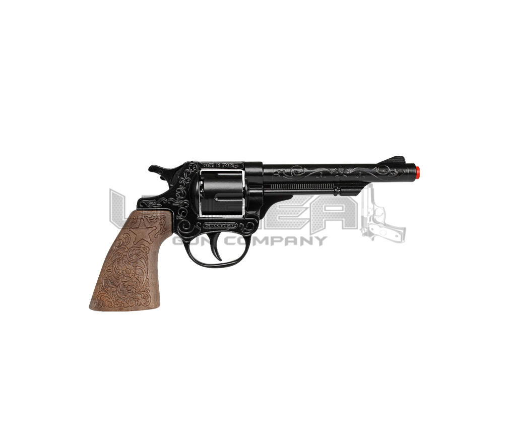 Cowboy Revolver - 8-Shots - Diecast Metal - Black/Brown with Box