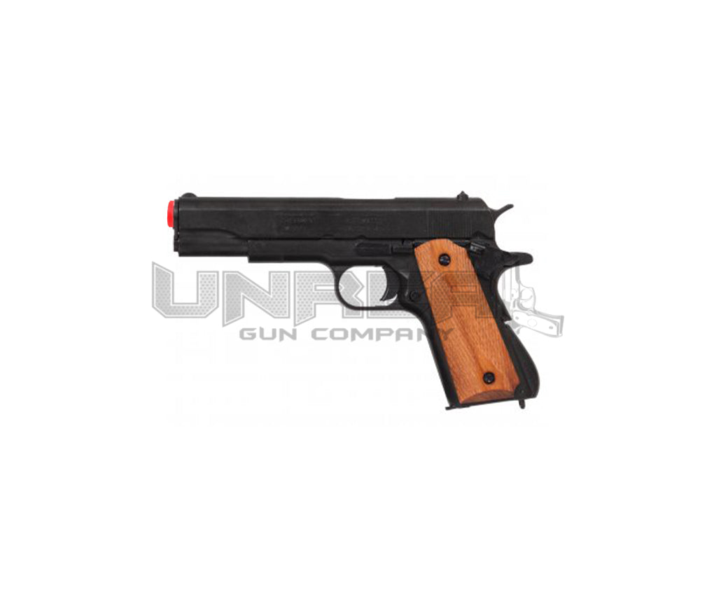 Black Automatic .45 Pistol M1911A1, USA 1911 (WWI & II) Wooden Handle - 24cm
