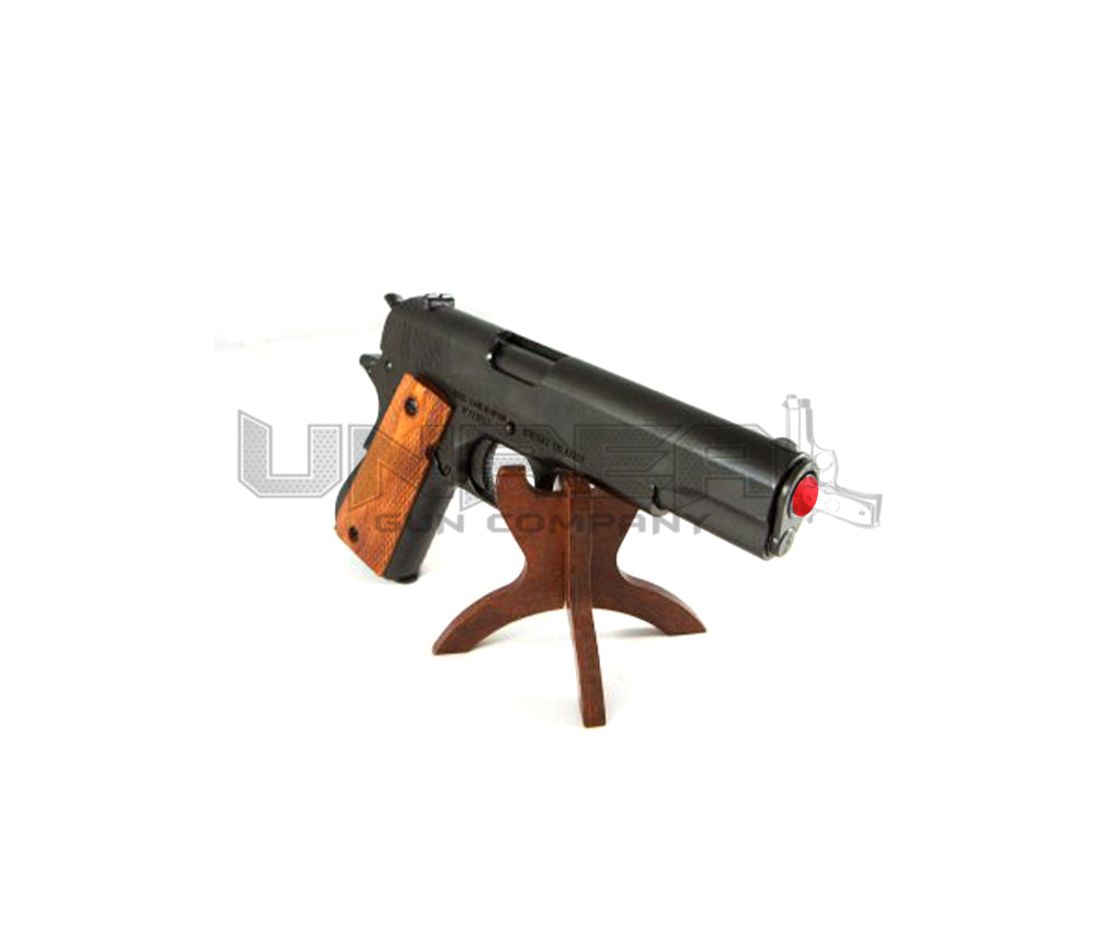 Black Automatic .45 Pistol M1911A1, USA 1911 (WWI & II) Wooden Handle - 24cm