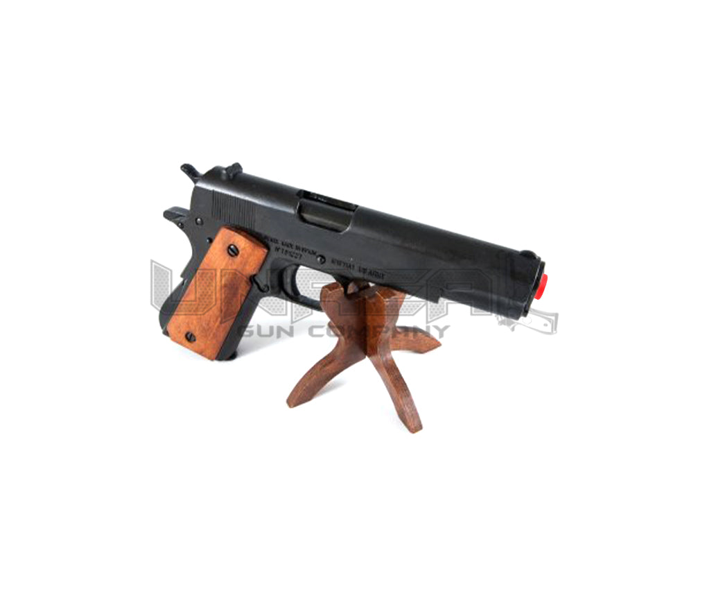 Black Automatic .45 Pistol M1911A1, USA 1911 (WWI & II) Fine Wooden Handle - 24cm