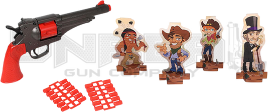 Gonher - Cowboy Shooting Set - Single plastic revolver + 24 bullets & 4 characters