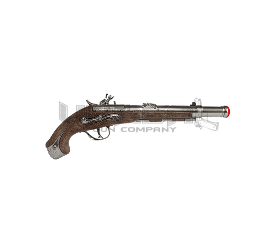 Pirate Buccaneer Flintlock Pistol - Diecast Metal and Plastic - 1-Shot - Brown/Nickel with Box