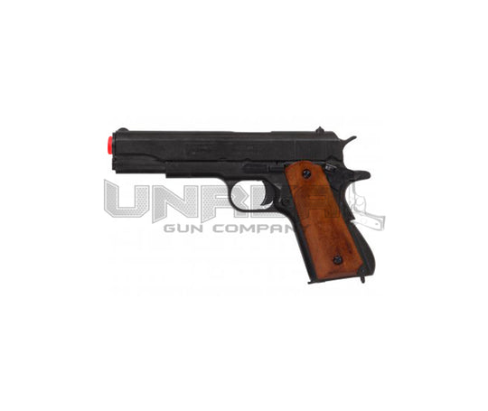Black Automatic .45 Pistol M1911A1, USA 1911 (WWI & II) Fine Wooden Handle - 24cm